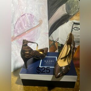 Kaari Blue Tan Snake Print Heels